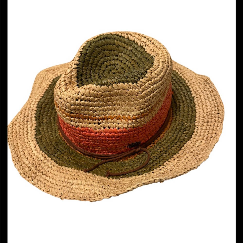 Roxy Straw Hat with Olive and Coral Accents